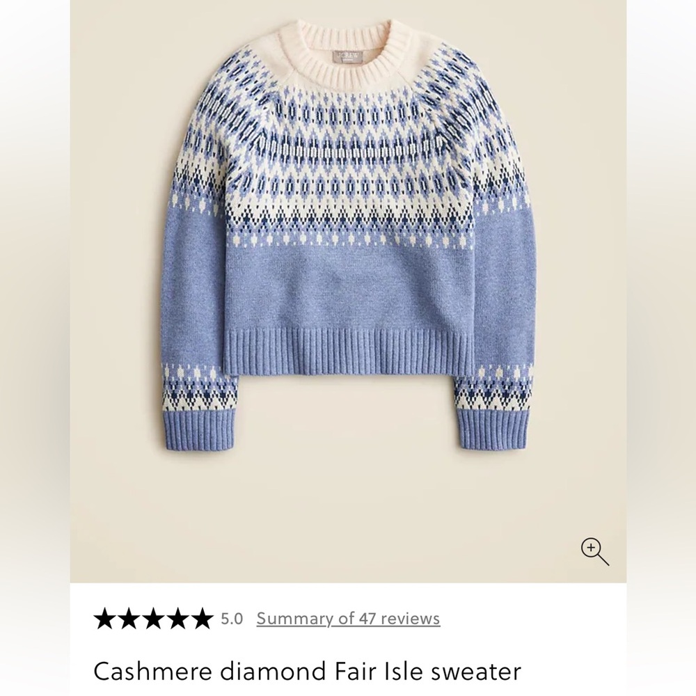J Crew 100% Cashmere Diamond Fair Isle Sweater - EUC